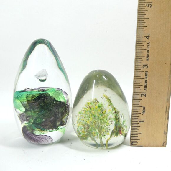 Art Glass Paperweights Lot of 8 Egg Sphere Swirl Bubbles Colorful - Picture 3 of 5